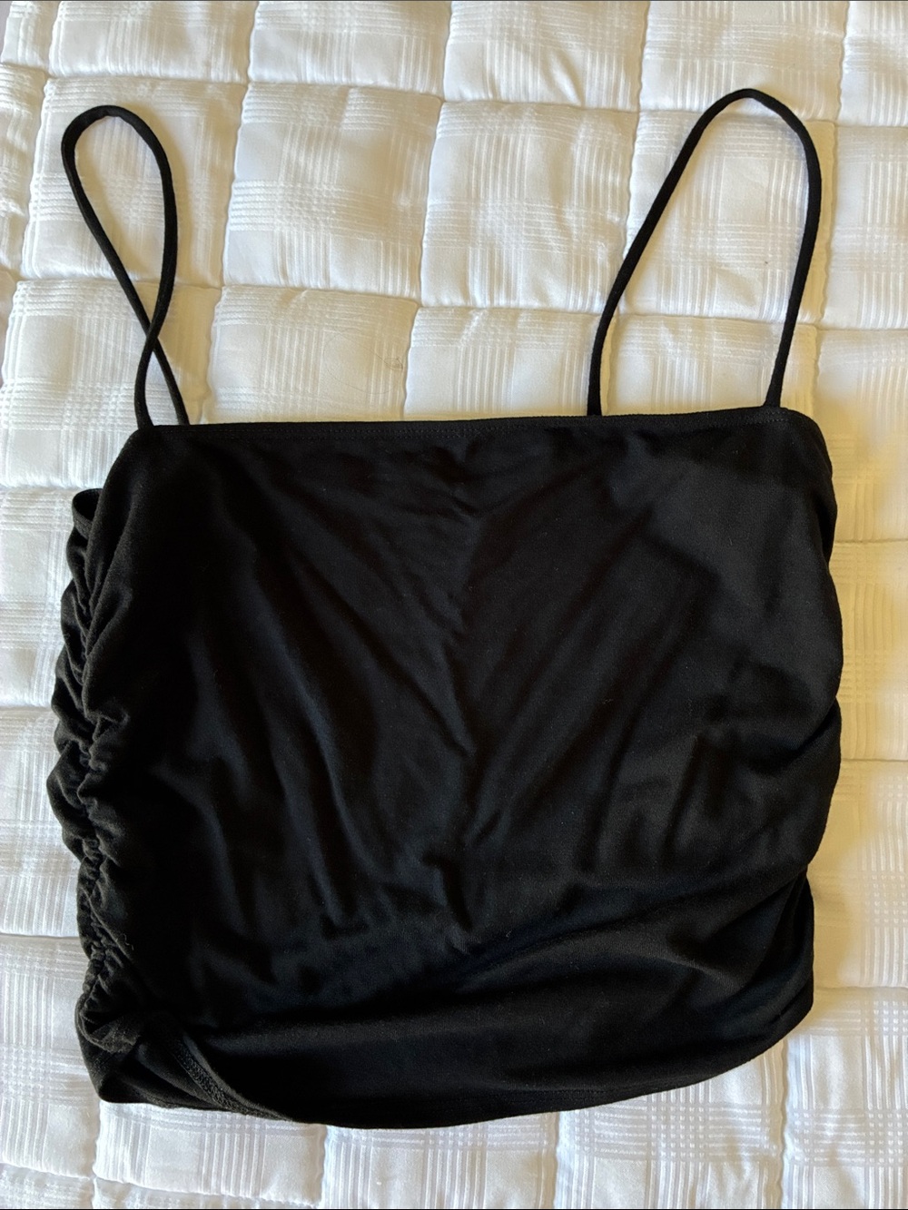 Reformation Black Ruched Spaghetti Strap Crop Top